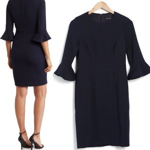 Black Donna Morgan Bell Sleeve Crepe Sheath Dress